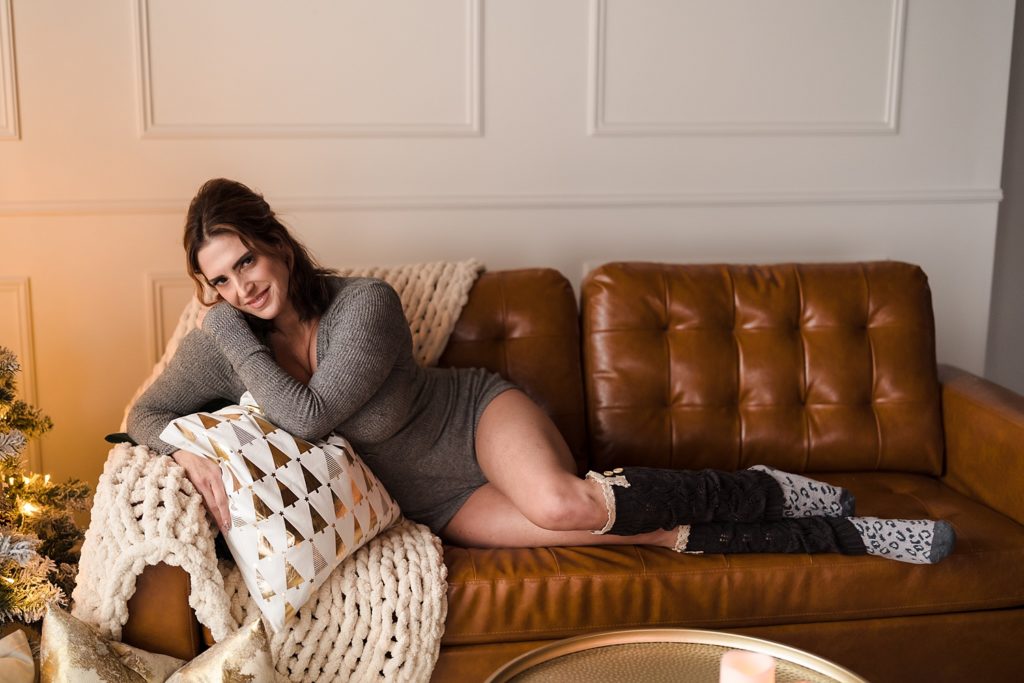 Laying on the couch boudoir pose - Kansas City Boudoir Photographer